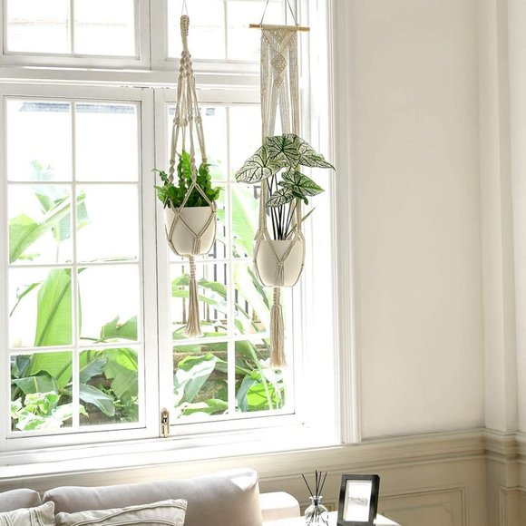 Urban Outfitters Set of 3 Indoor Boho Macrame Plant Hangers Wall Hanging Planter - Picture 3 of 9